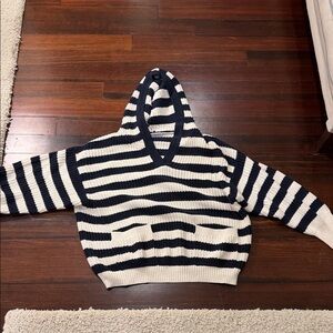 ZARA Hooded Striped Navy and White Women's Sweater